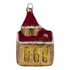 Best Sale 🎁 MAROLIN 2011015 Mouthblown 🎁 Christmas Glass Ornament, Church with Red Roof 🌟