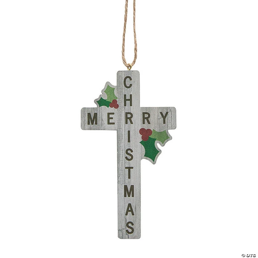 Cheap 🎉 Merry 🎄 Christmas Holly Cross Wood Ornaments - 12 Pc. ✨