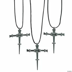 New π Pewtertone Nail Cross Necklaces - 12 Pc. π