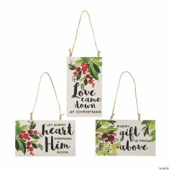 Hot Sale 🤩 Religious Sayings & Greenery Wood 🎁 Christmas Ornaments - 12 Pc. 🌟