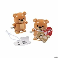 Cheap 👍 Wind-Up Teddy Bear Toy Valentine Exchanges with Card for 12 💯